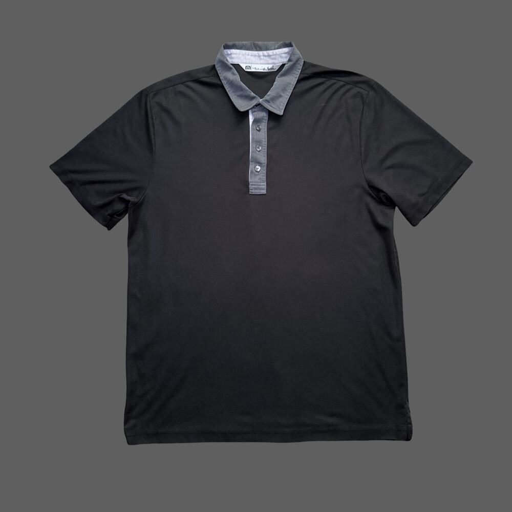 Travis Mathew Mens Black Gray Knit Polo Shirt Size Large